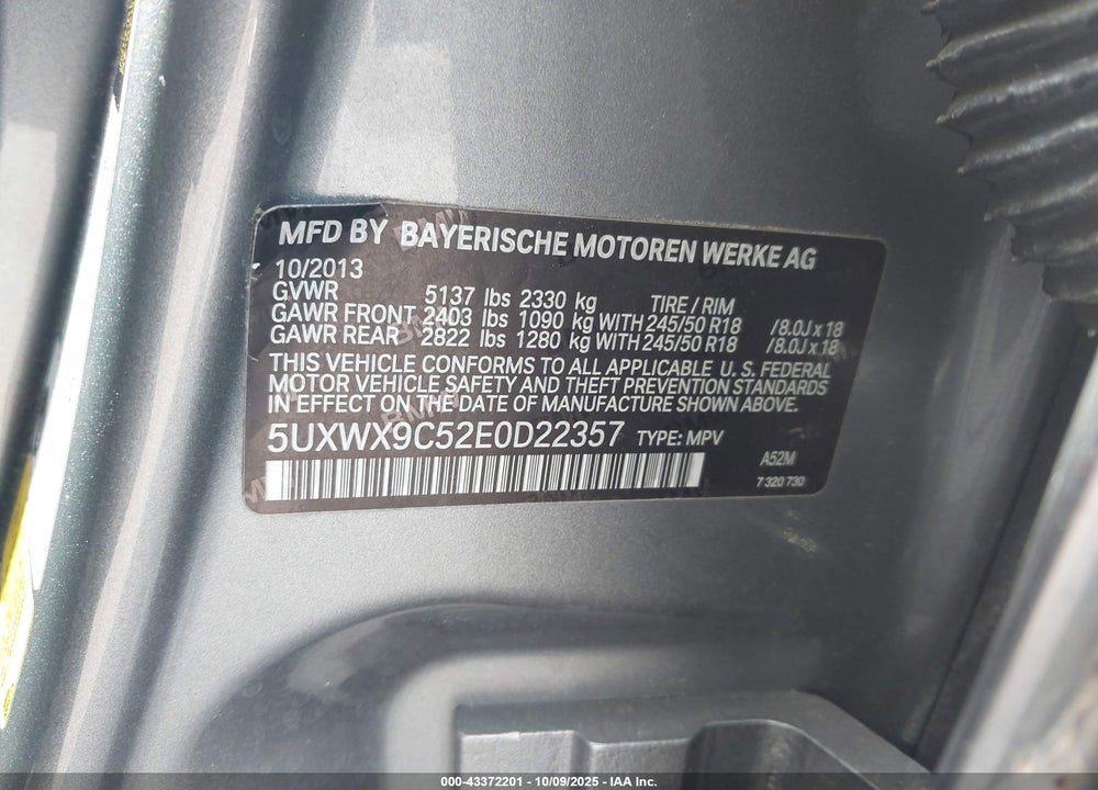 2014 BMW X3 VIN: 5UXWX9C52E0D22357