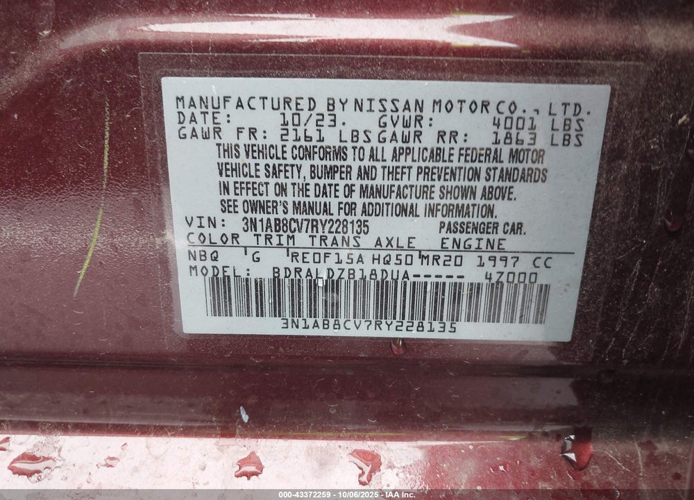 2024 NISSAN SENTRA SV XTRONIC CVT VIN: 3N1AB8CV7RY228135