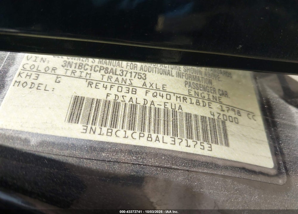 2010 NISSAN VERSA 1.8S VIN: 3N1BC1CP8AL371753