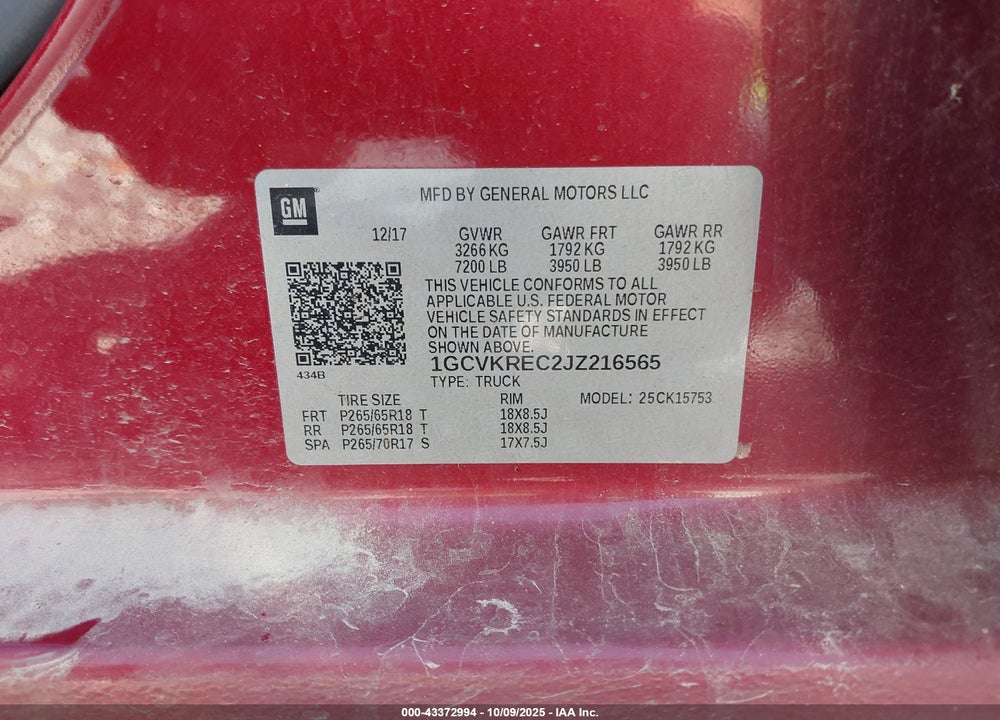 2018 CHEVROLET SILVERADO 1500 2LT VIN: 1GCVKREC2JZ216565