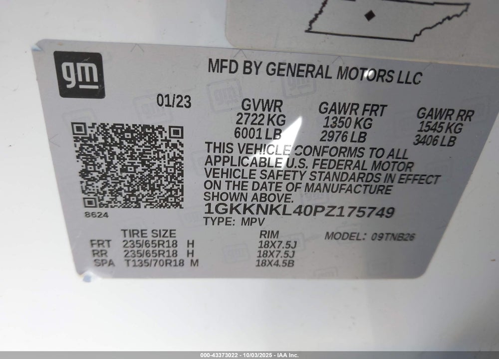 2023 GMC ACADIA VIN: 1GKKNKL40PZ175749