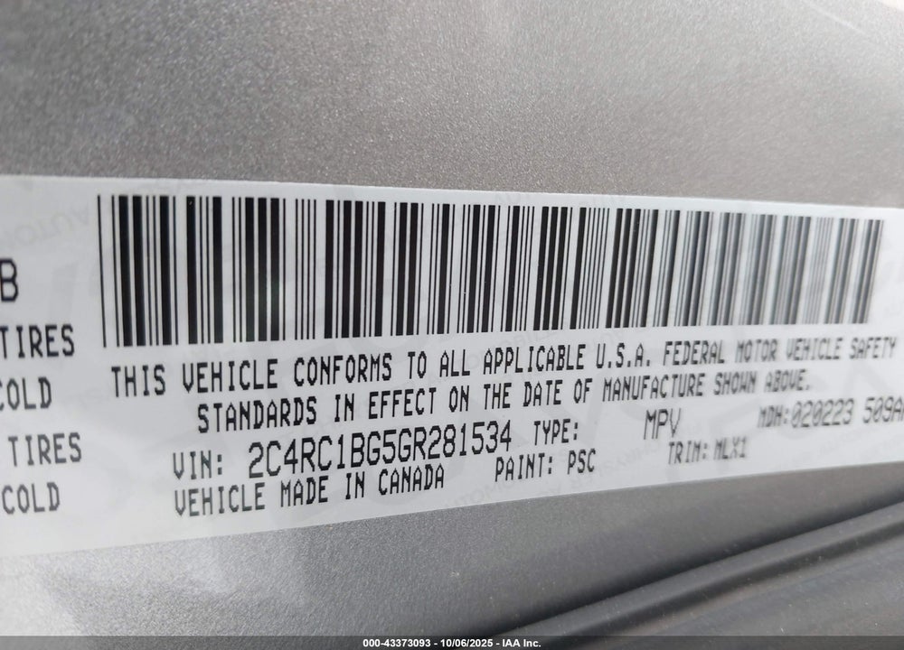 2016 CHRYSLER TOWN & COUNTRY VIN: 2C4RC1BG5GR281534