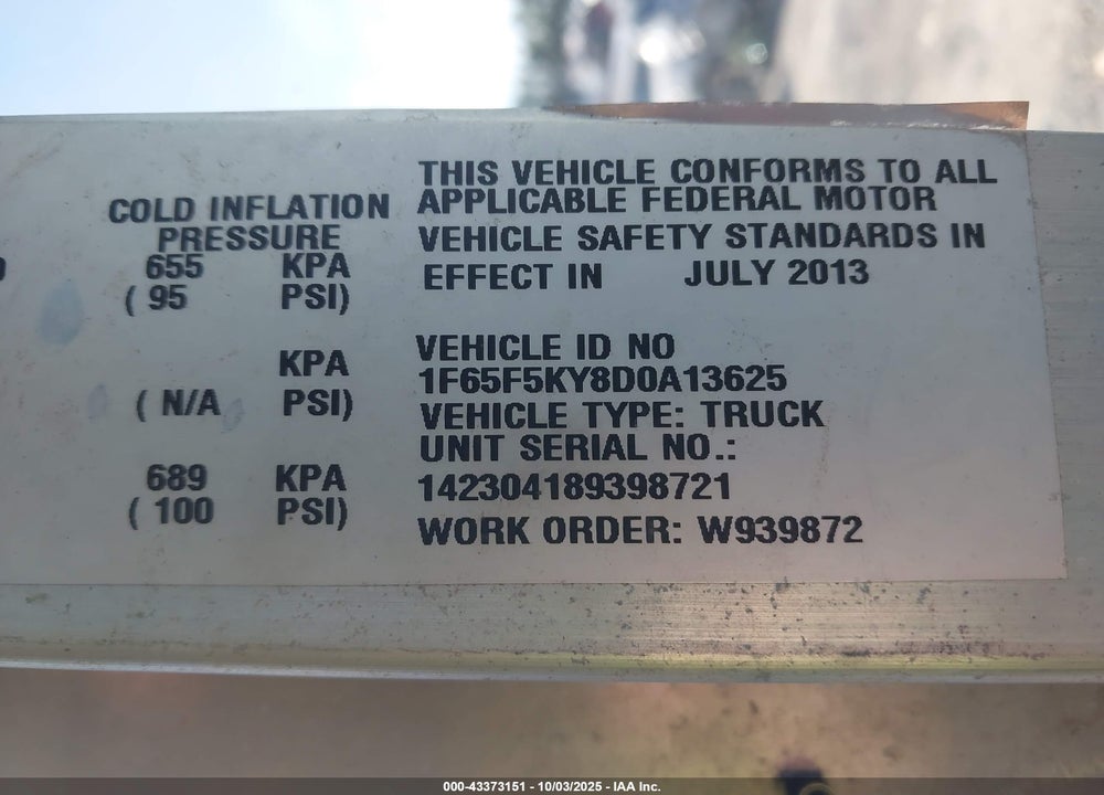 2013 FORD F-59 COMMERCIAL STRIPPED VIN: 1F65F5KY8D0A13625