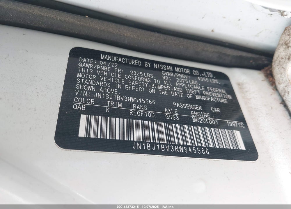 2022 NISSAN ROGUE SPORT SV FWD XTRONIC CVT VIN: JN1BJ1BV3NW345566
