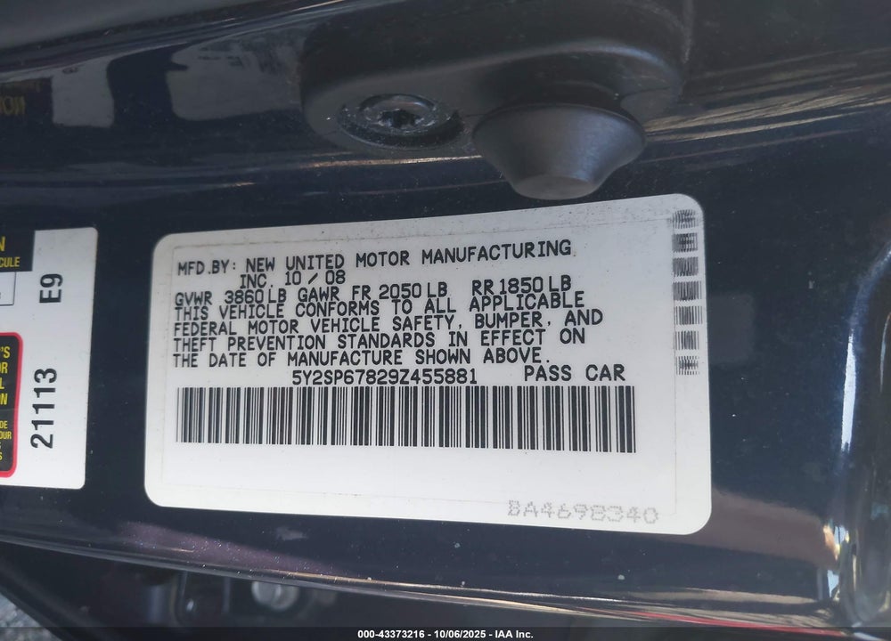 2009 PONTIAC VIBE VIN: 5Y2SP67829Z455881