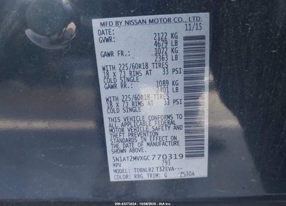 2016 NISSAN ROGUE VIN: 5N1AT2MVXGC770319