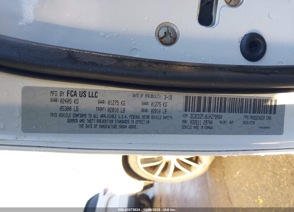 2018 DODGE CHALLENGER VIN: 2C3CDZFJ6JH279560