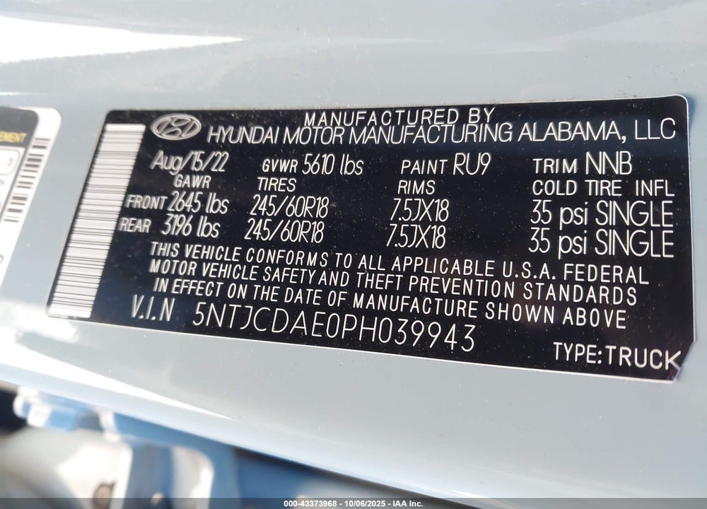 2023 HYUNDAI SANTA CRUZ SEL VIN: 5NTJCDAE0PH039943