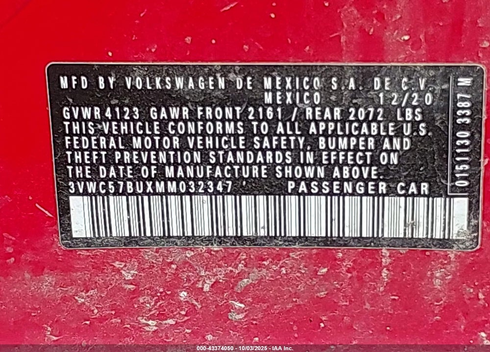 2021 VOLKSWAGEN JETTA VIN: 3VWC57BUXMM032347