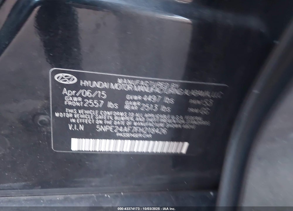 2015 HYUNDAI SONATA VIN: 5NPE24AF7FH218426
