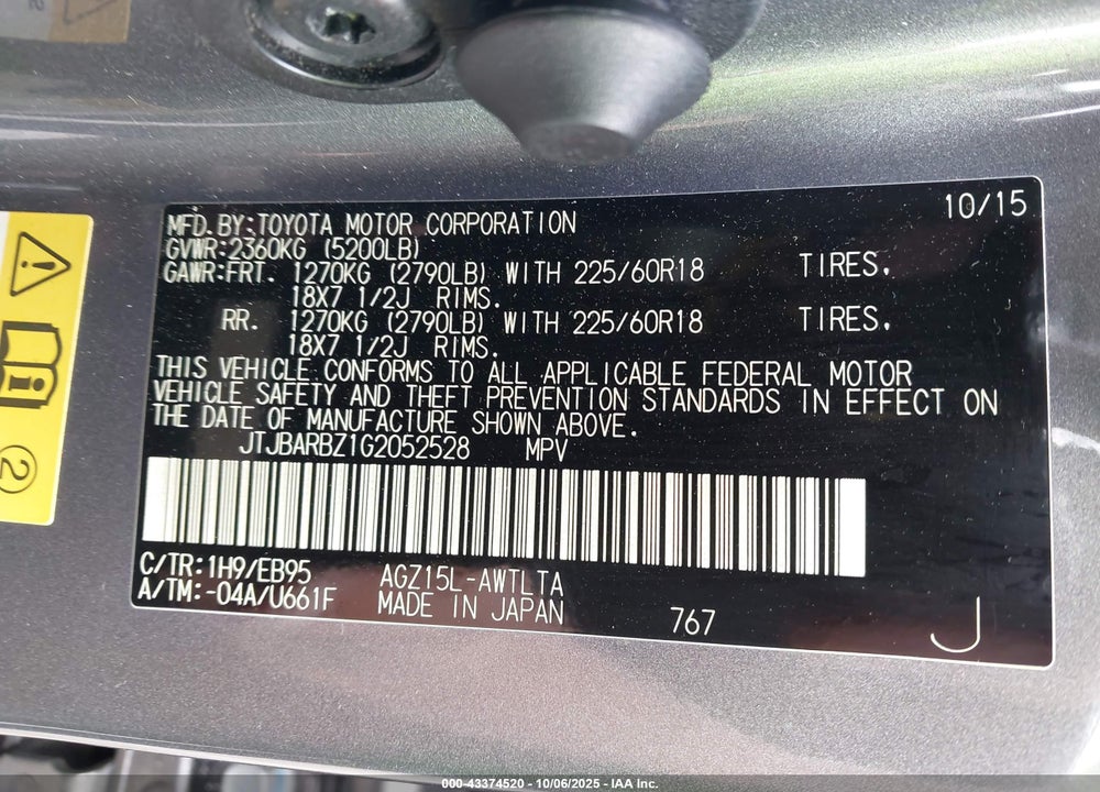 2016 LEXUS NX 200T F SPORT VIN: JTJBARBZ1G2052528