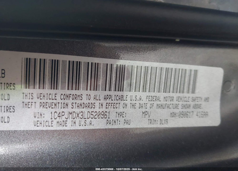 2020 JEEP CHEROKEE VIN: 1C4PJMDX3LD520961