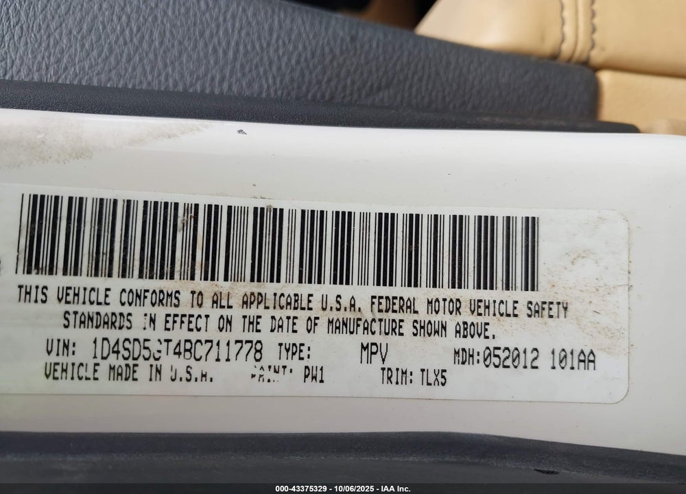 2011 DODGE DURANGO CITADEL VIN: 1D4SD5GT4BC711778