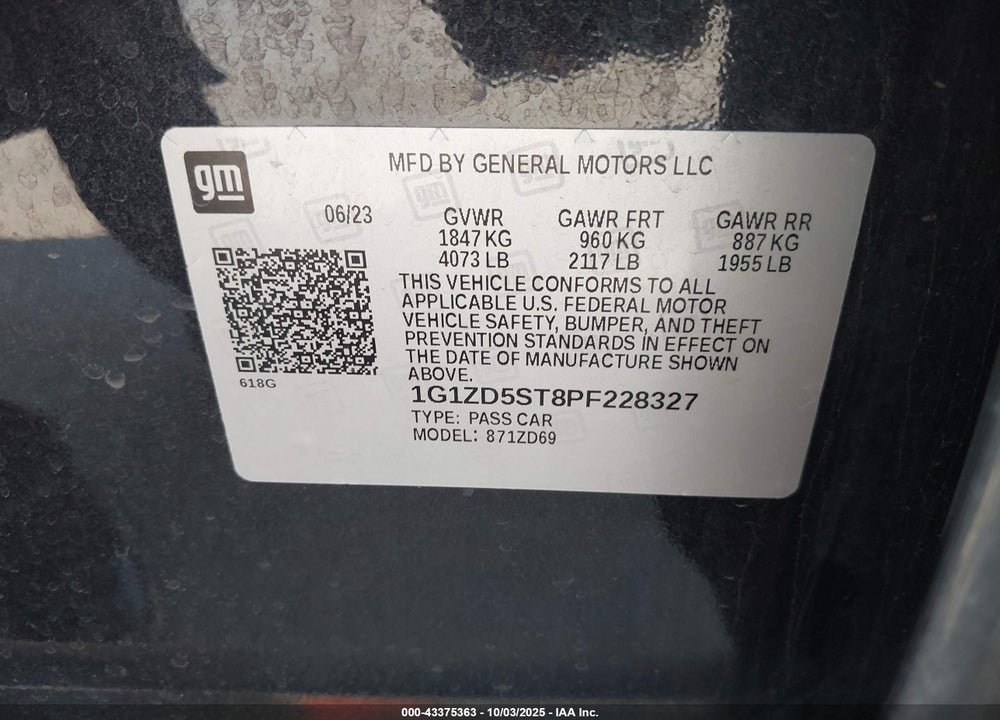 2023 CHEVROLET MALIBU VIN: 1G1ZD5ST8PF228327