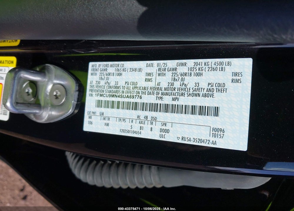 2025 FORD ESCAPE ST LINE VIN: 1FMCU9MN4SUA69776