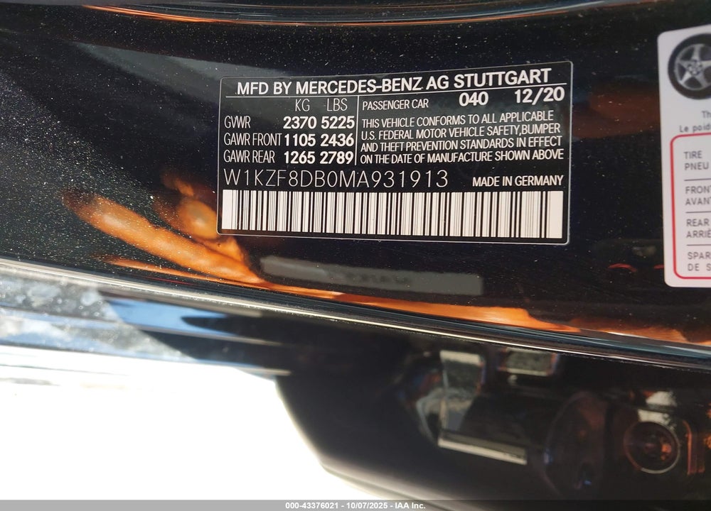 2021 MERCEDES-BENZ E 350 VIN: W1KZF8DB0MA931913