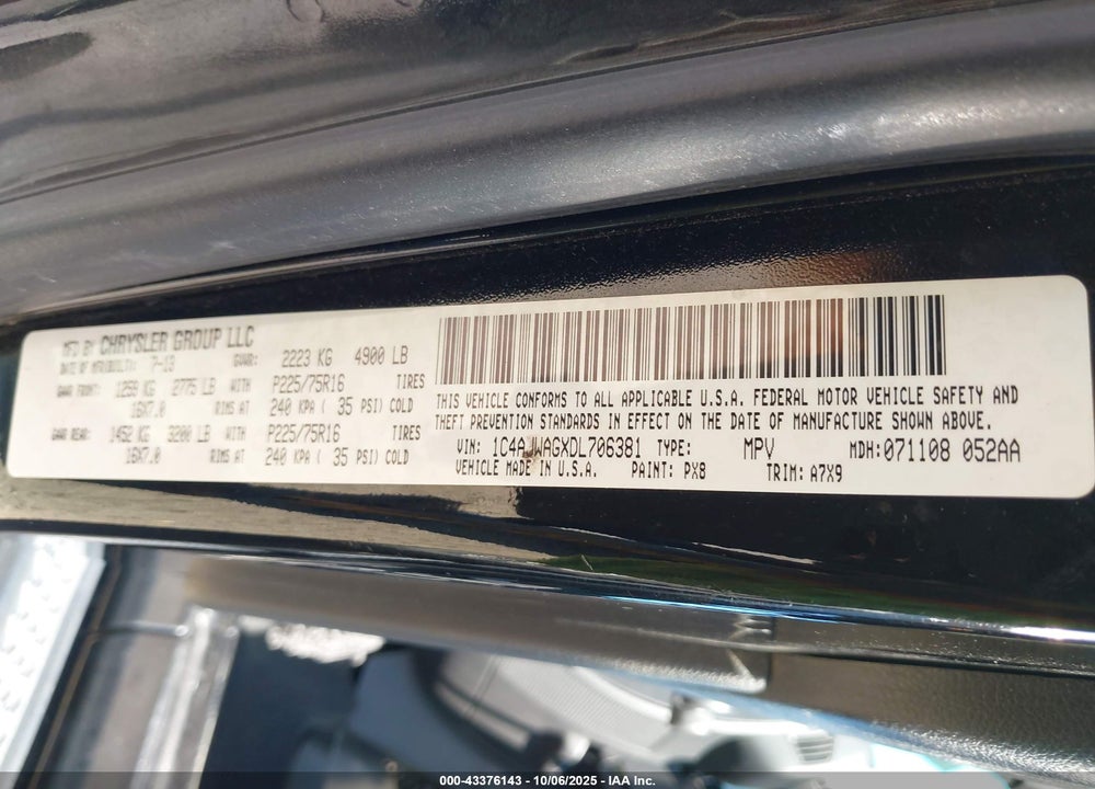 2013 JEEP WRANGLER SPORT VIN: 1C4AJWAGXDL706381
