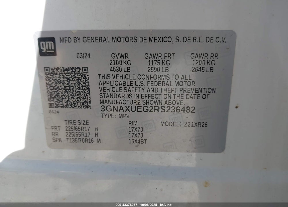 2024 CHEVROLET EQUINOX VIN: 3GNAXUEG2RS236482
