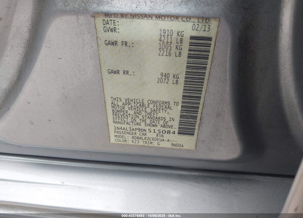 2013 NISSAN ALTIMA 2.5 S VIN: 1N4AL3AP9DN515084