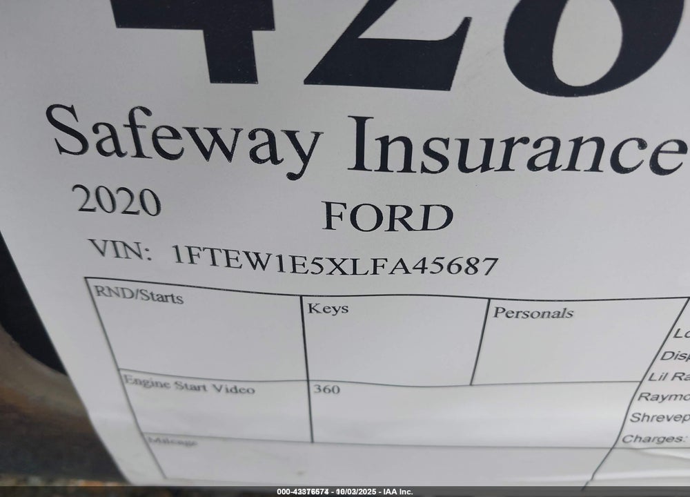 2020 FORD F-150 XLT VIN: 1FTEW1E5XLFA45687