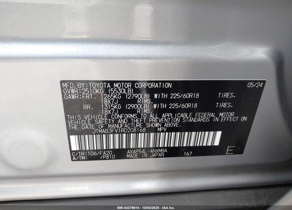 2024 TOYOTA RAV4 PRIME SE VIN: JTMAB3FV1RD208168