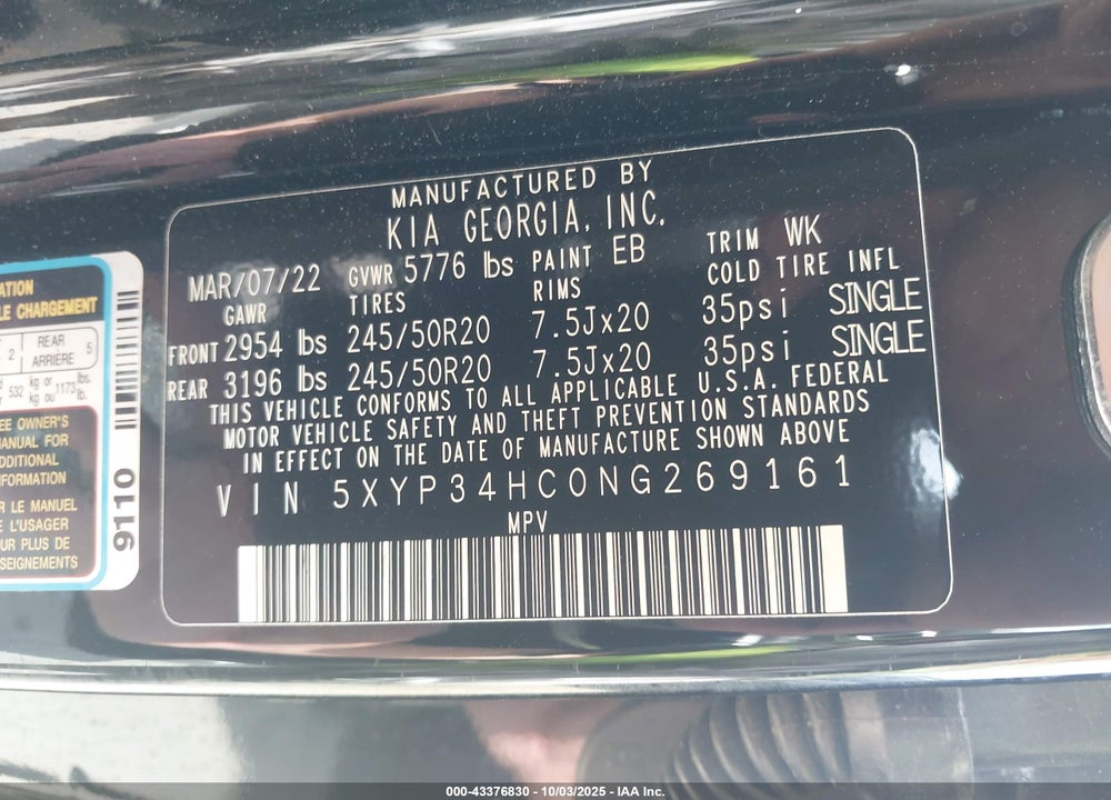 2022 KIA TELLURIDE EX VIN: 5XYP34HC0NG269161