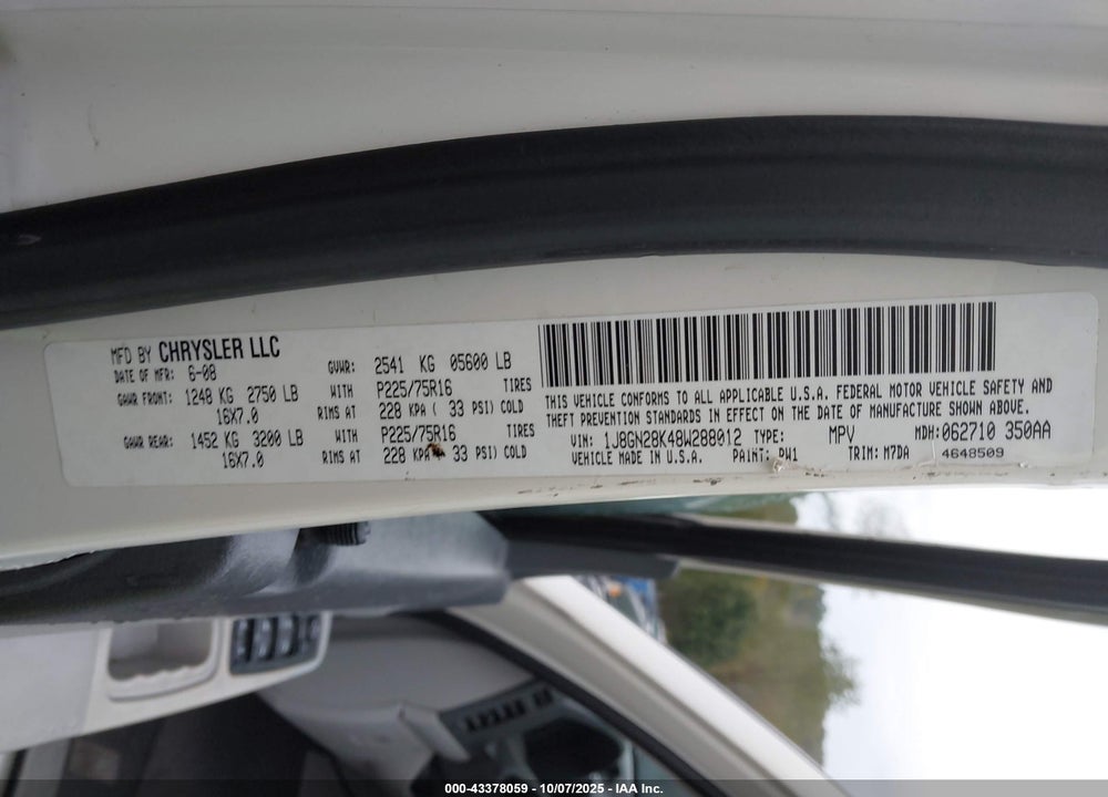 2008 JEEP LIBERTY SPORT VIN: 1J8GN28K48W288012