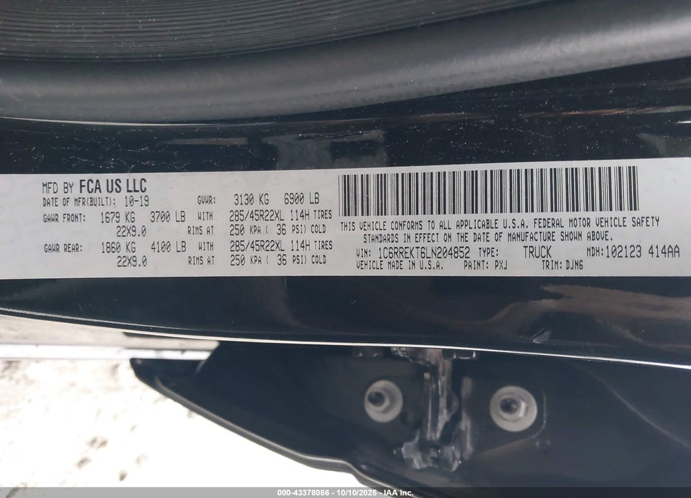 2020 RAM 1500 LAIE LONGHORN  4X2 5'7 BOX VIN: 1C6RREKT6LN204852