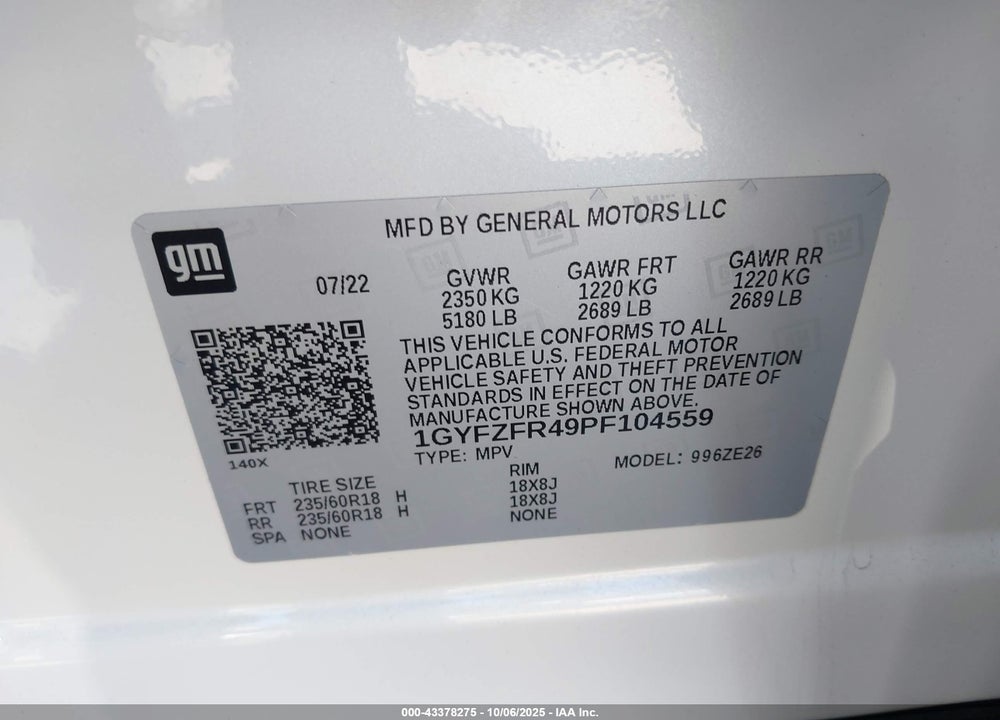 2023 CADILLAC XT4 AWD SPORT VIN: 1GYFZFR49PF104559