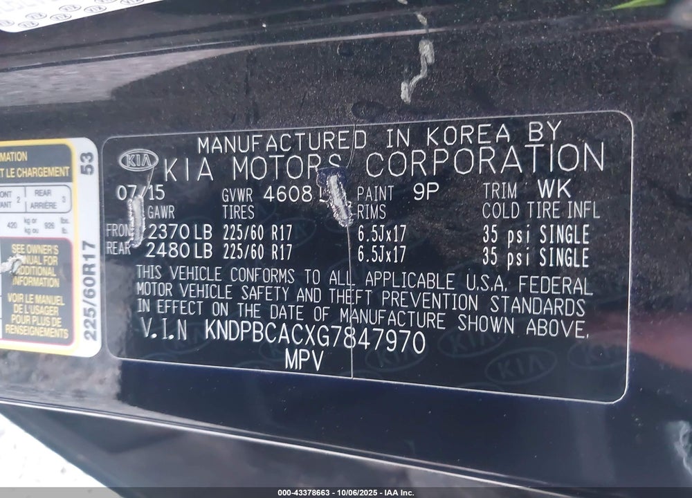 2016 KIA SPORTAGE LX VIN: KNDPBCACXG7847970