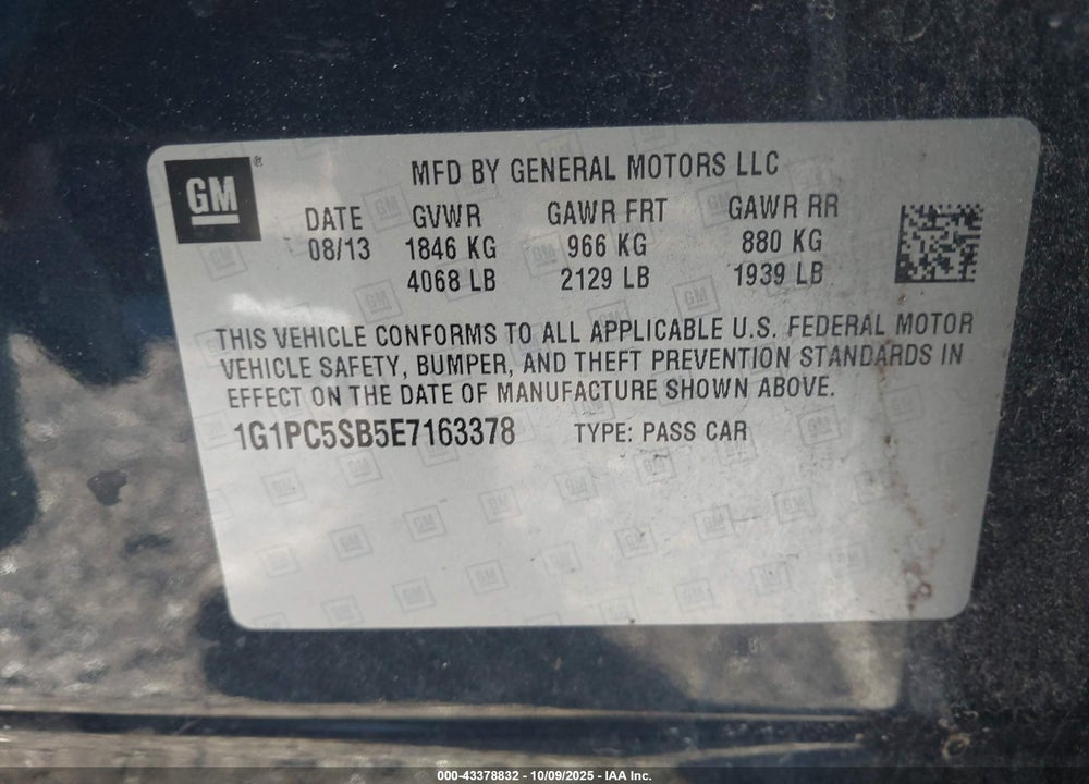 2014 CHEVROLET CRUZE 1LT AUTO VIN: 1G1PC5SB5E7163378