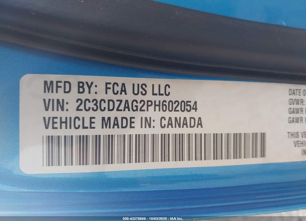 2023 DODGE CHALLENGER VIN: 2C3CDZAG2PH602054