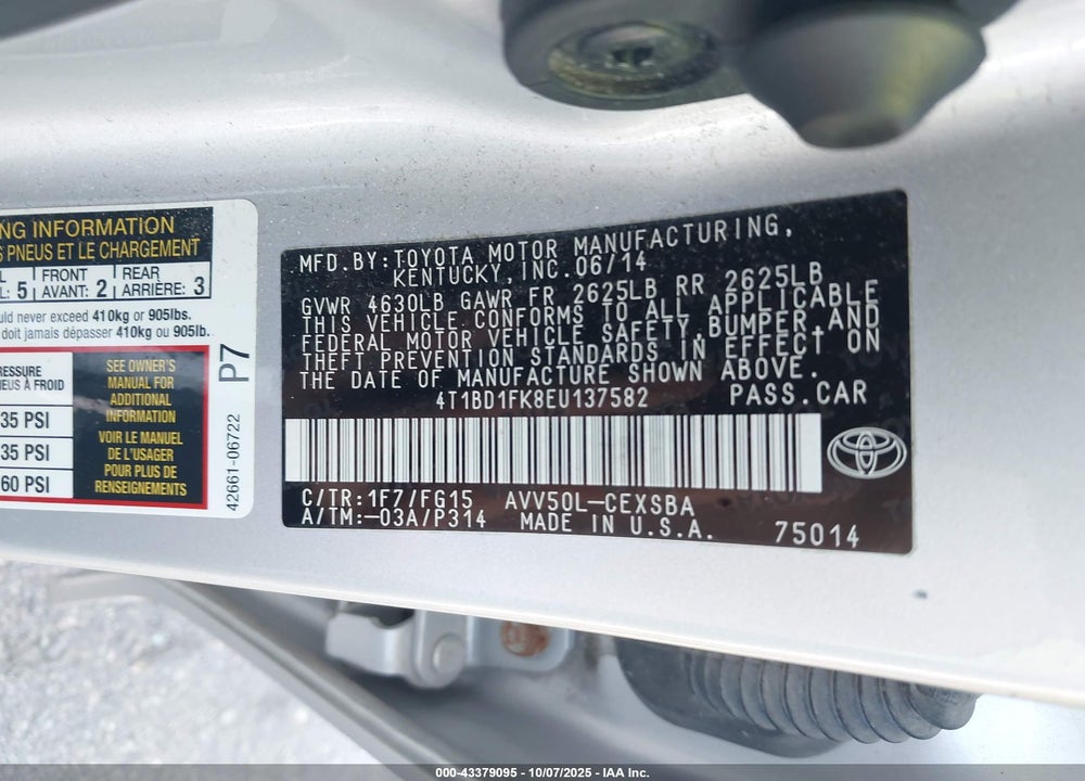 2014 TOYOTA CAMRY HYBRID SE LIMITED EDITION VIN: 4T1BD1FK8EU137582
