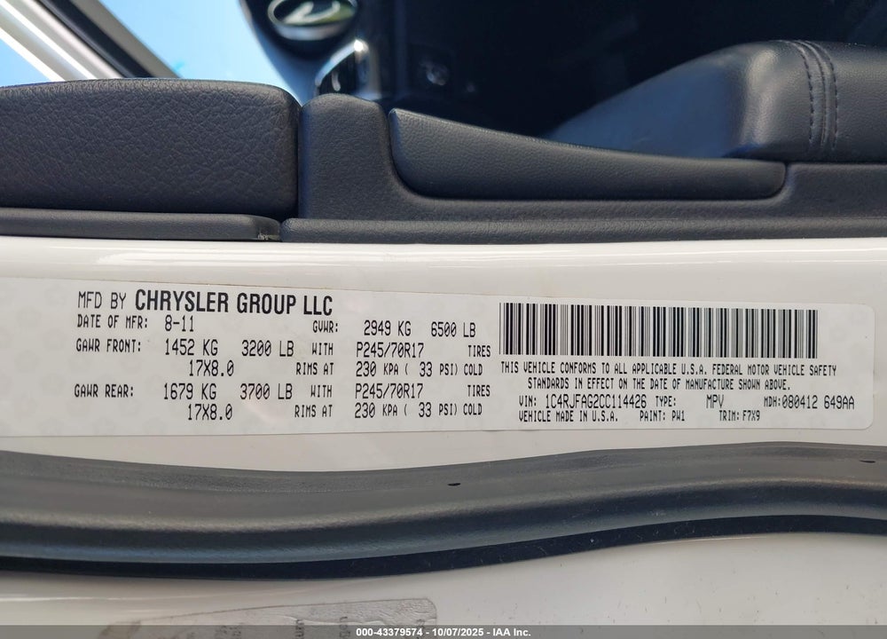 2012 CHEROKEE JEEP GRAND  LAREDO VIN: 1C4RJFAG2CC114426