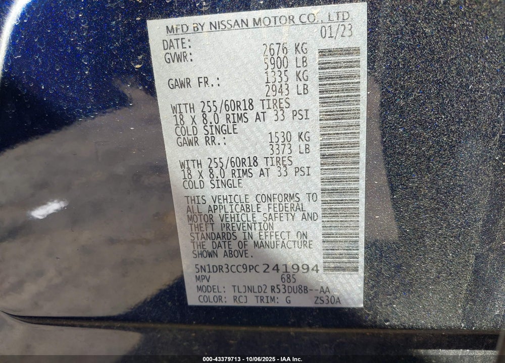 2023 NISSAN PATHFINDER SL 4WD VIN: 5N1DR3CC9PC241994