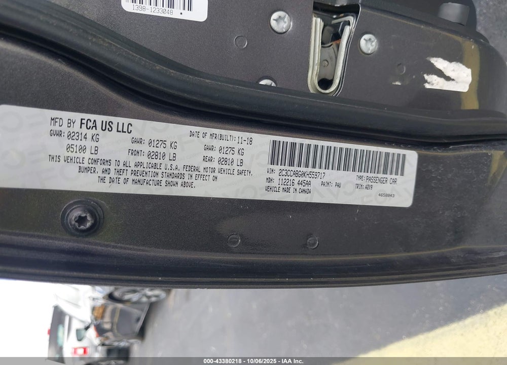 2019 CHRYSLER 300 300S VIN: 2C3CCABG0KH559717