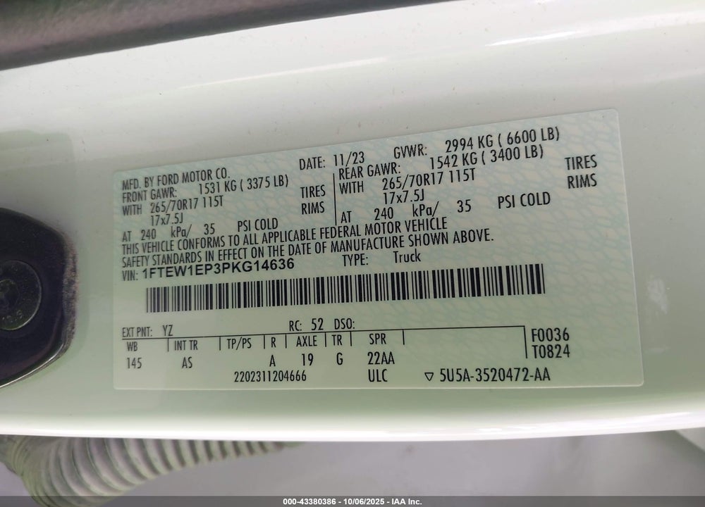 2023 FORD F-150 XL VIN: 1FTEW1EP3PKG14636