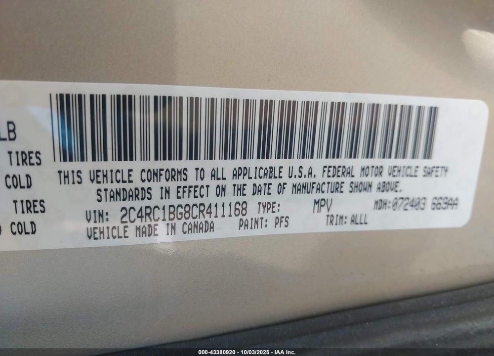 2012 CHRYSLER TOWN & COUNTRY TOURING VIN: 2C4RC1BG8CR411168