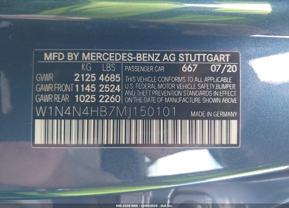 2021 MERCEDES-BENZ GLA 250 4MATIC VIN: W1N4N4HB7MJ150101