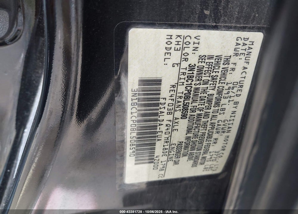 2011 NISSAN VERSA 1.8S VIN: 3N1BC1CP0BL508590