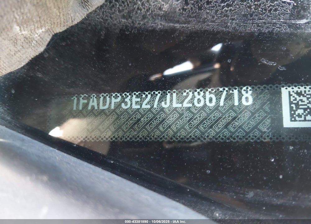 2018 FORD FOCUS VIN: 1FADP3E27JL286718