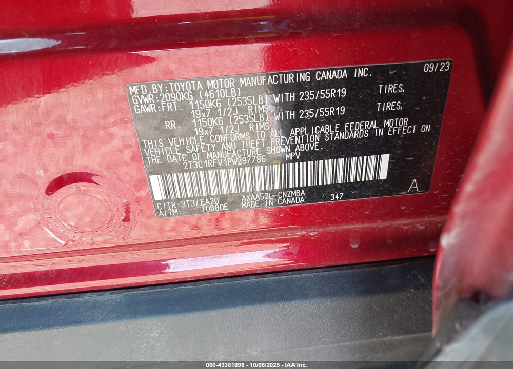 2023 TOYOTA RAV4 XLE PREMIUM VIN: 2T3C1RFV1PW297786