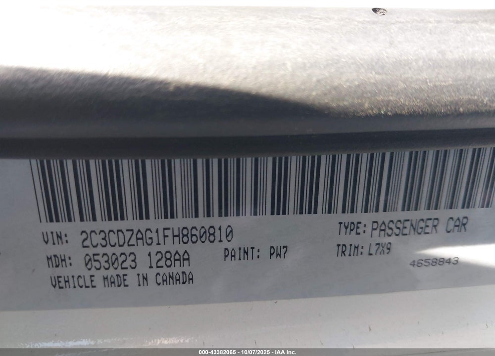 2015 DODGE CHALLENGER VIN: 2C3CDZAG1FH860810