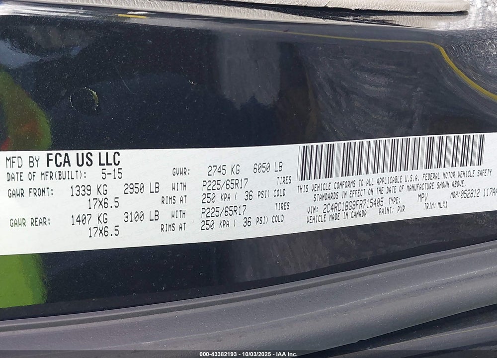 2015 CHRYSLER TOWN & COUNTRY TOURING VIN: 2C4RC1BG9FR715405