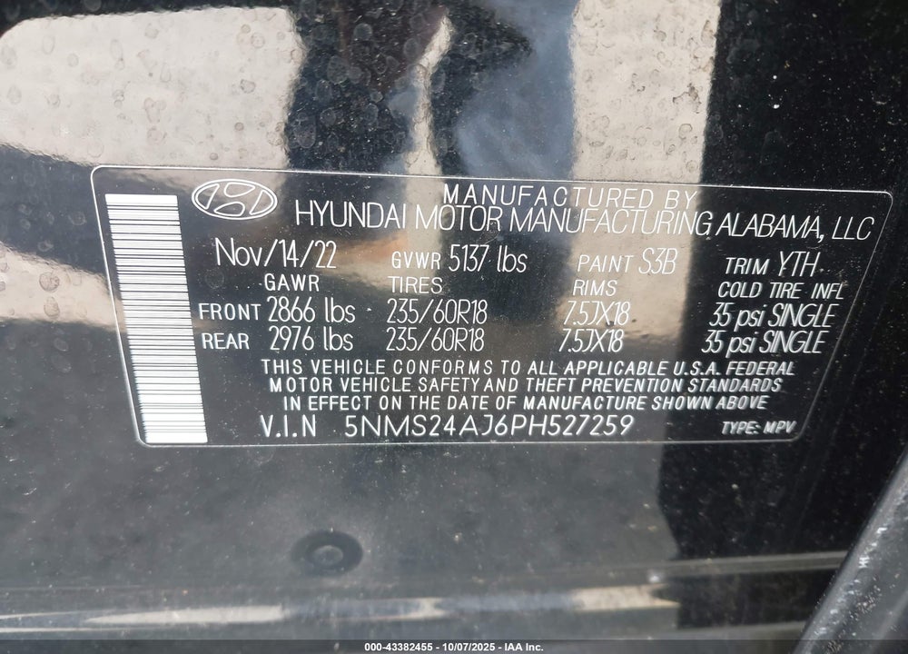 2023 HYUNDAI SANTA FE SEL VIN: 5NMS24AJ6PH527259