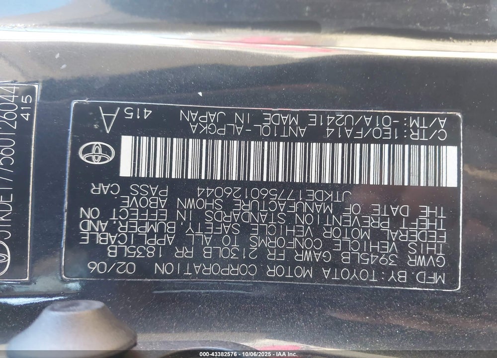 2006 SCION TC VIN: JTKDE177560126044