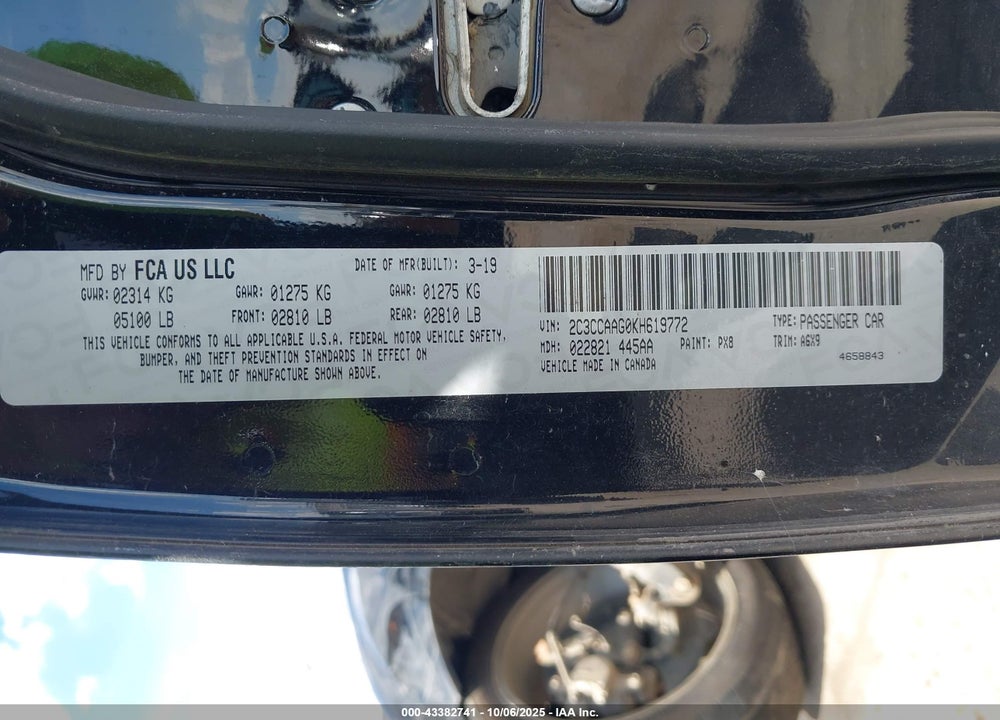 2019 CHRYSLER 300 VIN: 2C3CCAAG0KH619772