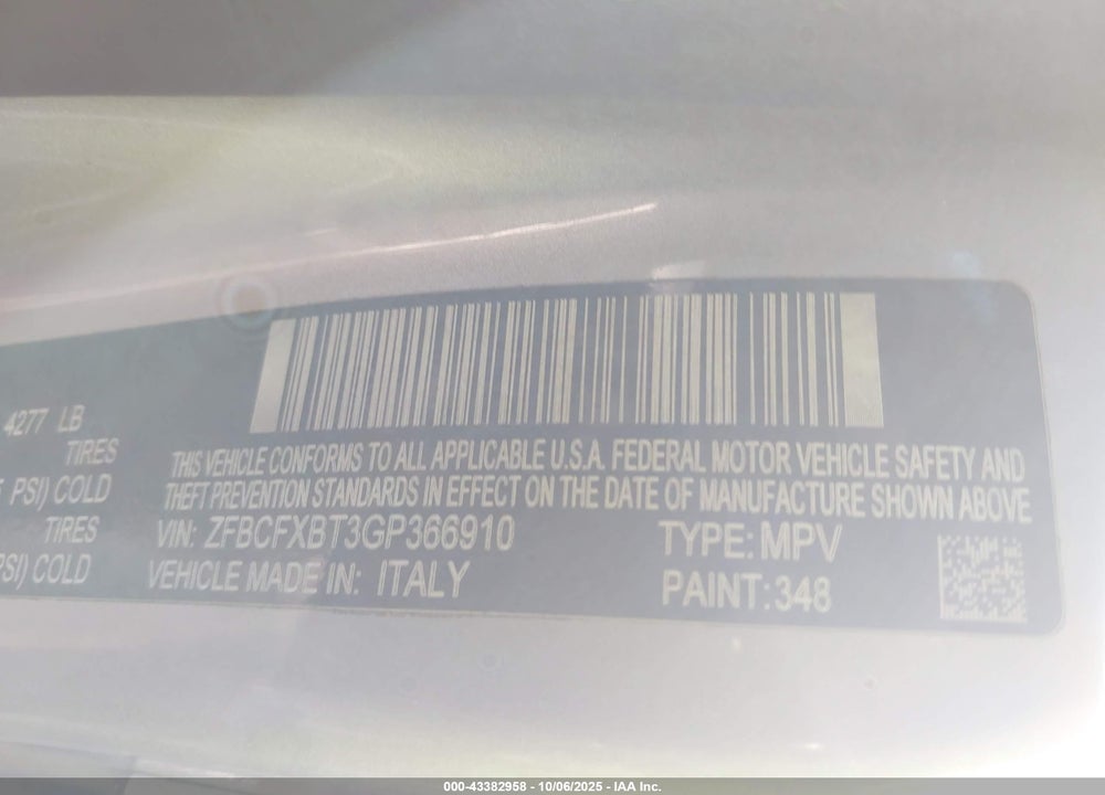 2016 FIAT 500X EASY VIN: ZFBCFXBT3GP366910