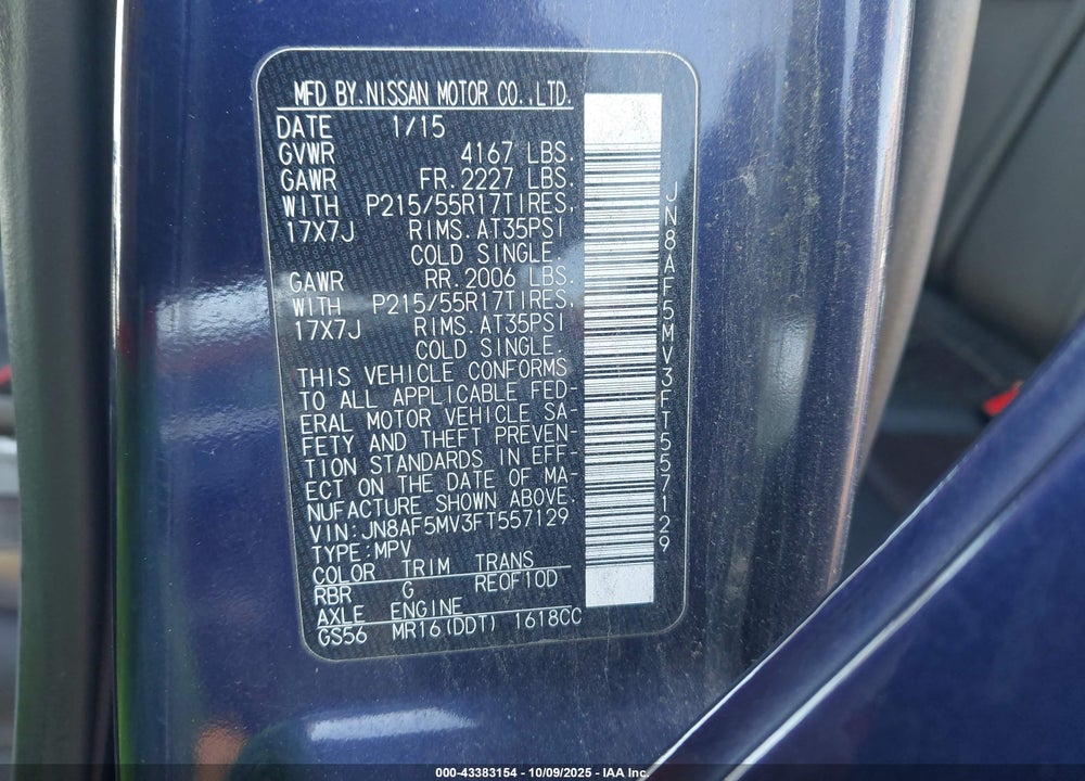 2015 NISSAN JUKE SL VIN: JN8AF5MV3FT557129