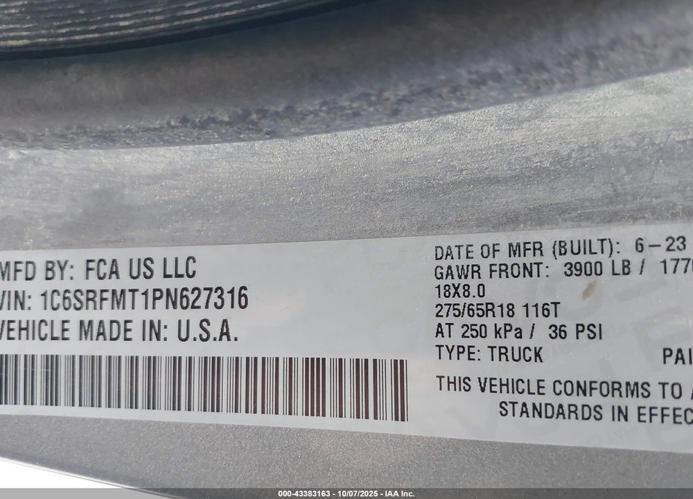 2023 RAM 1500 VIN: 1C6SRFMT1PN627316